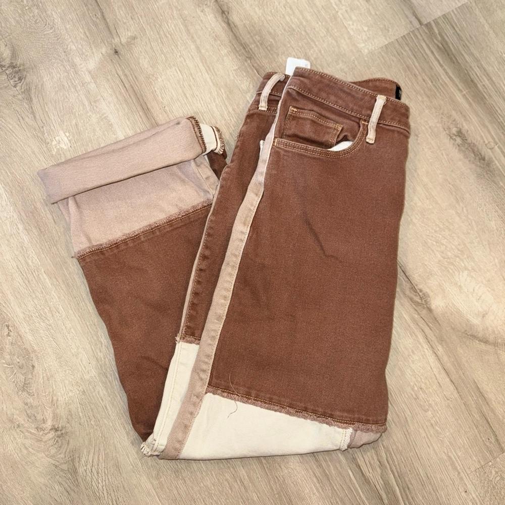 Hollister Patchwork Dad Jeans Brown Neutral High Rise W30 L31 NWOT - Picture 6 of 9